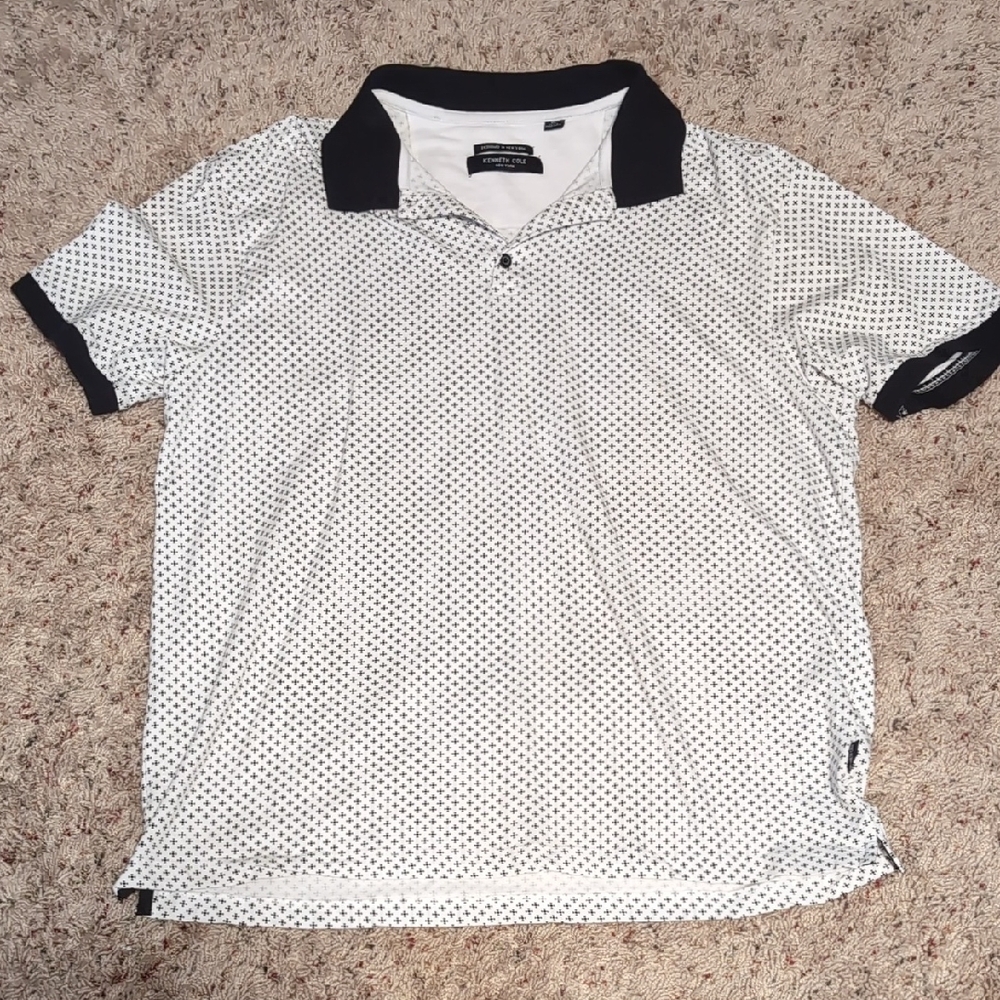 Kenneth Cole New York Black and White Polo Shirt with Modern Pattern